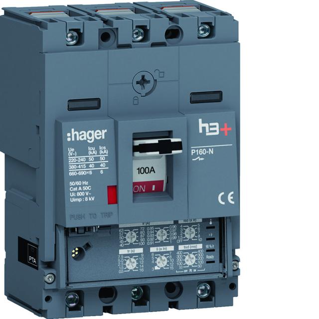 MCCB Wyłącznik mocy h3+ P160 3P 100A 40kA LSI HNS100JC HAGER