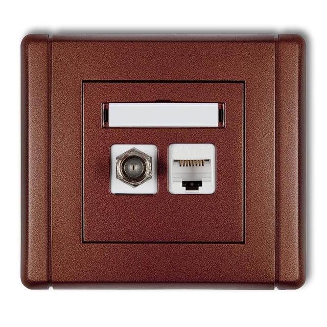 FLEXI Gniazdo antenowe poj. typu F (SAT) + gniazdo komp. poj. 1xRJ45, kat. 5e, 8-stykowe brązowy met