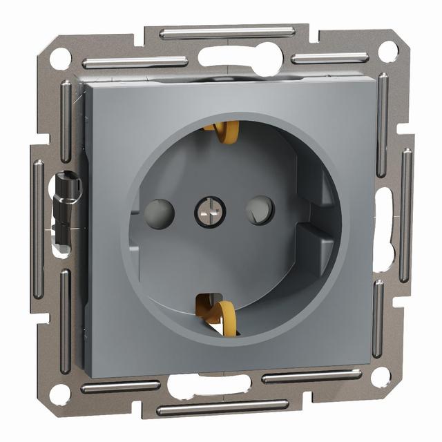 Asfora, gniazdo pojedyncze schuko, z przesłonami, stal