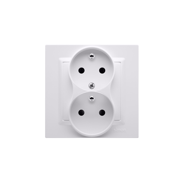 Simon 10 Gniazdo z/u podwójne z f. niezm. faz z przesłonami 16A z. śrub. monoblok biały