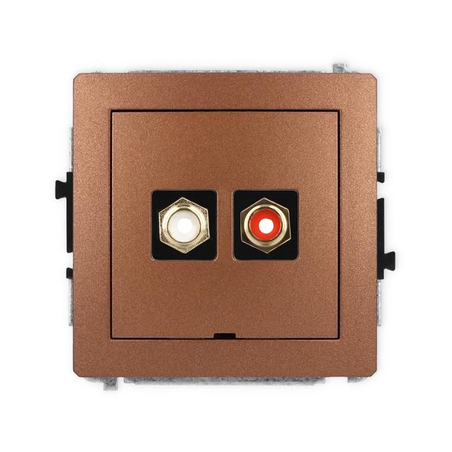 DECO Mechanizm gniazda podwójnego RCA, bez pola opisowego (typu cinch - biały i czerwony, pozłacany)