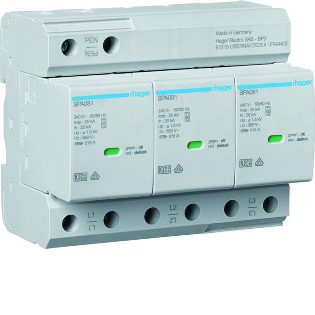 SPD T1+T2 3P sieć TN-C Iimp=75kA Up?1,5kV styk SPA800 HAGER