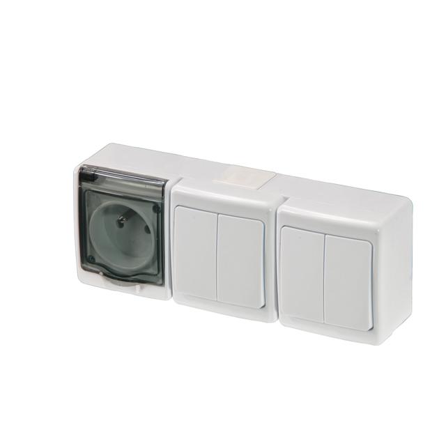 Wyłącznik BETA1, podwójny, świecznikowy z gniazdem BETA1, 2P+Z, IP44, dymnym* D.3114GW2W2/1 PAWBOL