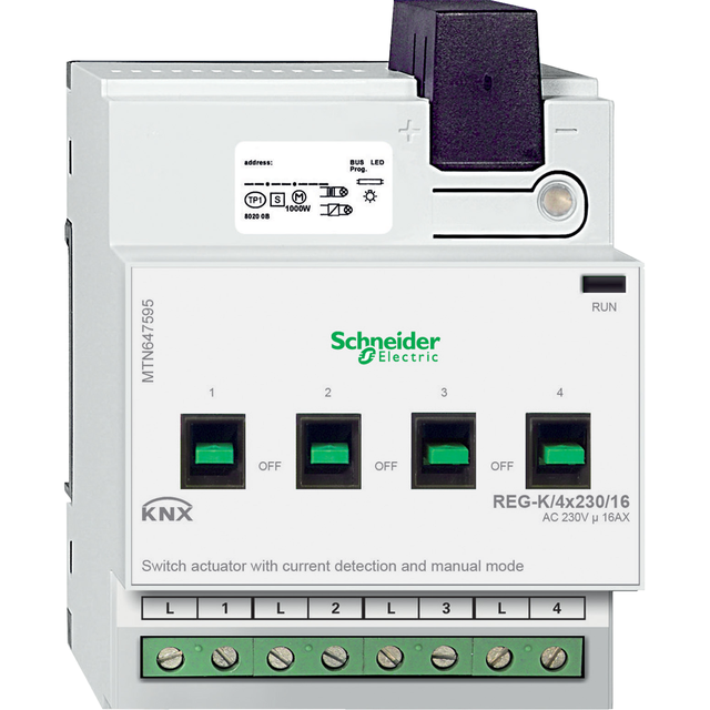 KNX aktor załączający REG-K 4x 230 V 16 A jasnoszary z uruch. ręcz. i det. prądu MTN647595 Schneider