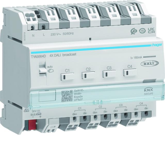KNX e/s sterownik DALI 4-kanałowy, komunikacja broadcast TYAS664D HAGER