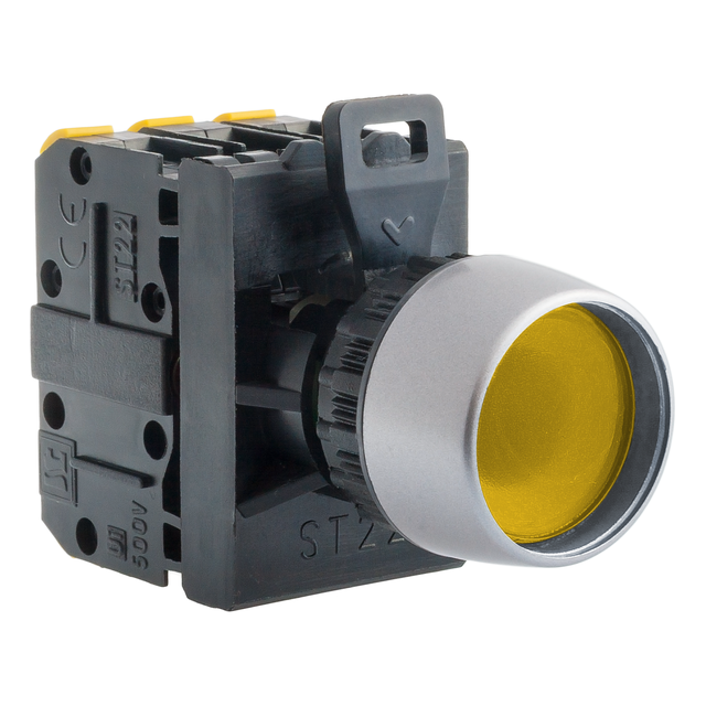 PRZYCISK KRYTY PODŚW ŻÓŁTY 1 ZW.1 ROZW. PIERŚCIEŃ NIKLOWANY "STOP"