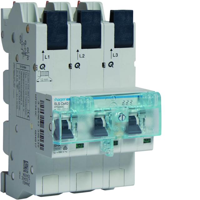 MCB SLS Wyłącznik nadprądowy selektywny 3P Cs 40 A szyny Cu 40-12x5/10mm HTS340C HAGER
