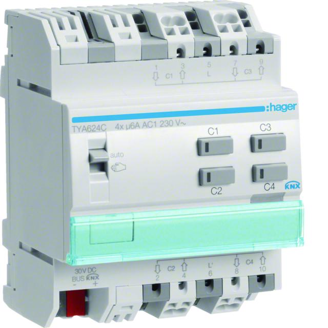 KNX system Sterownik żaluzji 4-krotny 230V AC 4M TYA624C HAGER