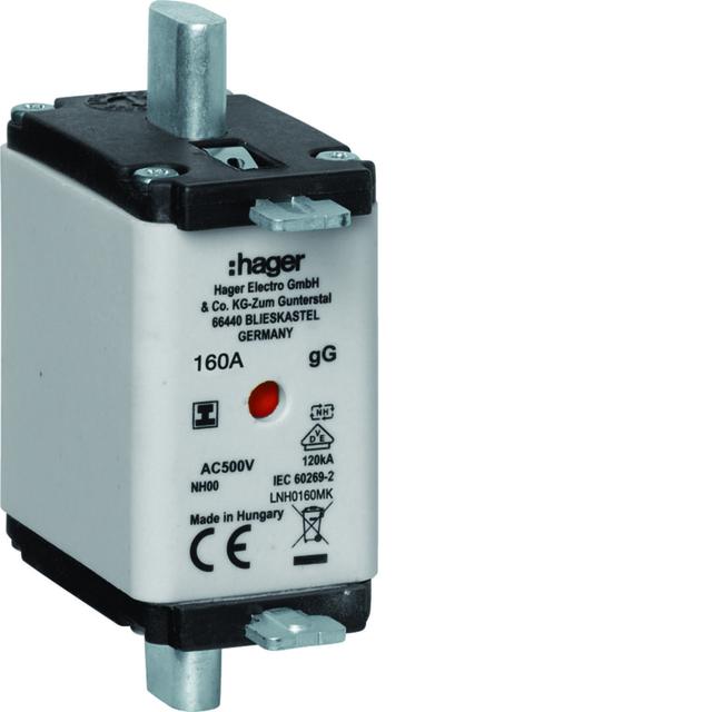 Wkładka bezp. nożowa NH00 wsk.podw. uchwyt izol. gG 160A 500VAC LNH0160MK HAGER