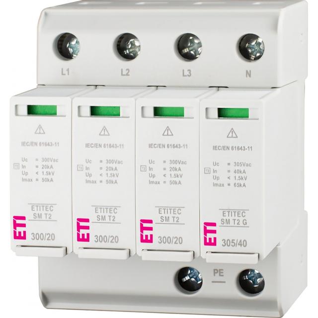 Ogranicznik przepięć T2 (C) - bez prądu upływu TEC SM T2 300/20 3+1 002440754 ETI