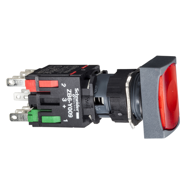 Harmony XB6 Przycisk Podświetlany Czerwony Wystający 1R 12-24V AC/DC Prostokąt Plastik XB6DW4B2B Schneider