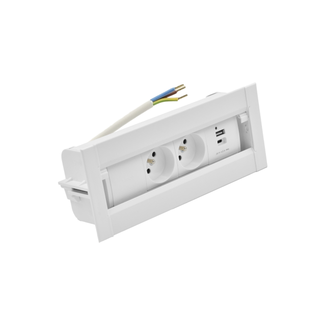 SIMON 480 TS48-630E20B00-33 Spinner 2 gn. typ E + ładowarka USB typ A+C; złącze 10 cm przewód; biały