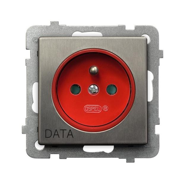 SONATA STAL INOX Gniazdo pojedyncze z uziemieniem DATA z przesłonami torów prądowych kolor stal inox GP-1RMZDP/m/37 OSPEL