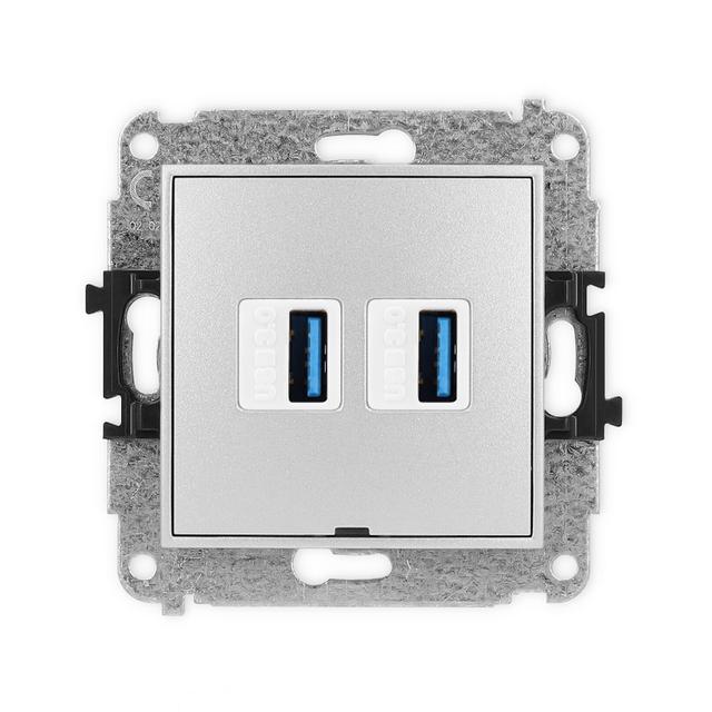 ICON Gniazdo podwójne 2xUSB A-A 3.0, bez pola opisowego srebrny metalik 7IGUSBBO-6 KARLIK