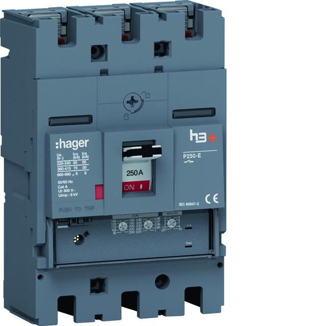 MCCB Wyłącznik mocy h3+ P250 3P 250A 70kA LSnI HET250GR HAGER
