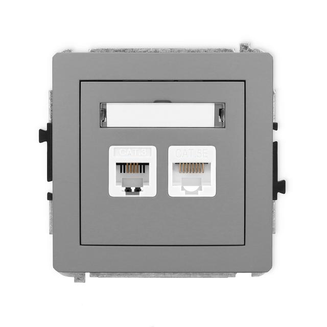 DECO Mechanizm gniazda telefonicznego pojedynczego 1xRJ11 + komputerowego pojedynczego 1xRJ45, kat.