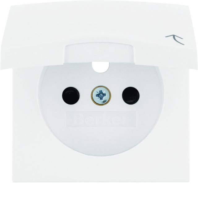 BERKER B.Kwadrat Płytka czołowa z przysłonami styków do gniazda z uziemieniem z pokrywą biały 396583
