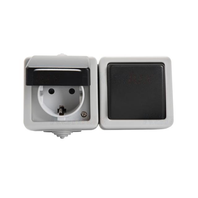 TEKNO 05-3128-143 cz Łącznik jednobiegunowy + Gniazdo zasilające Schuko z ochroną styków