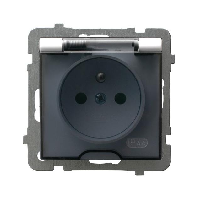 AS Gniazdo bryzgoszczelne z uziemieniem IP44 klapka przezroczysta kolor biały OSPEL inw