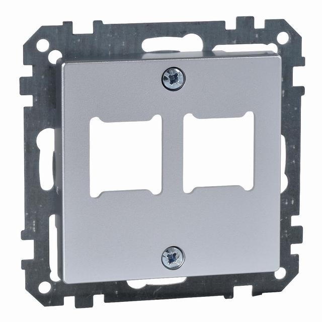 Merten System M płytka centralna mechanizmu gniazda RJ11/RJ45 podwójna aluminium  MTN291260 Schneider