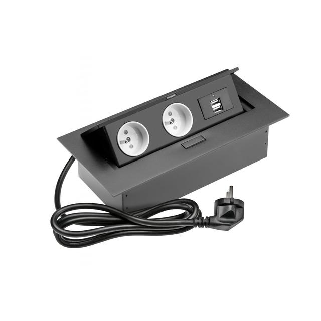 PRZEDŁUŻACZ BIURKOWY 2X GNIAZDO Z UZIEMIENIEM, 2XUSB, KABEL ZASILAJĄCY Z WTYCZKĄ, CZARNY