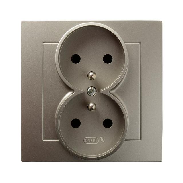 AS Gniazdo podwójne z uziemieniem kompletne z ramką - kolor satyna light