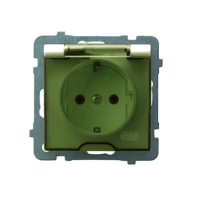 AS Gniazdo bryzgoszczelne z uziemieniem schuko IP-44 wieczko przezroczyste - kolor ecru