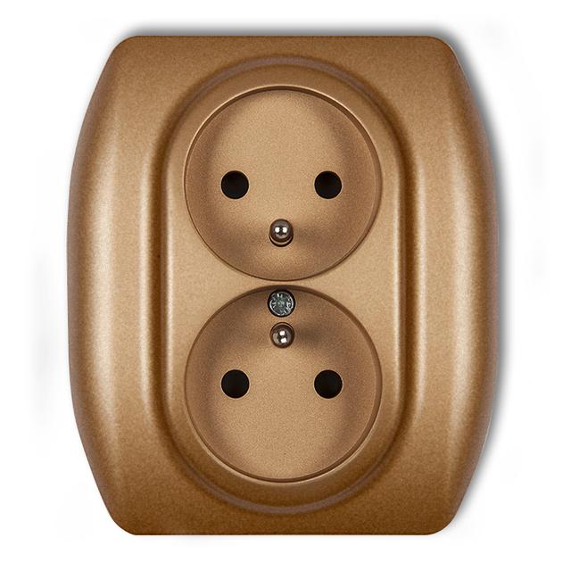 TREND Gniazdo podwójne z uziemieniem 2x(2P+Z) (przesłony torów prądowych) złoty metalik