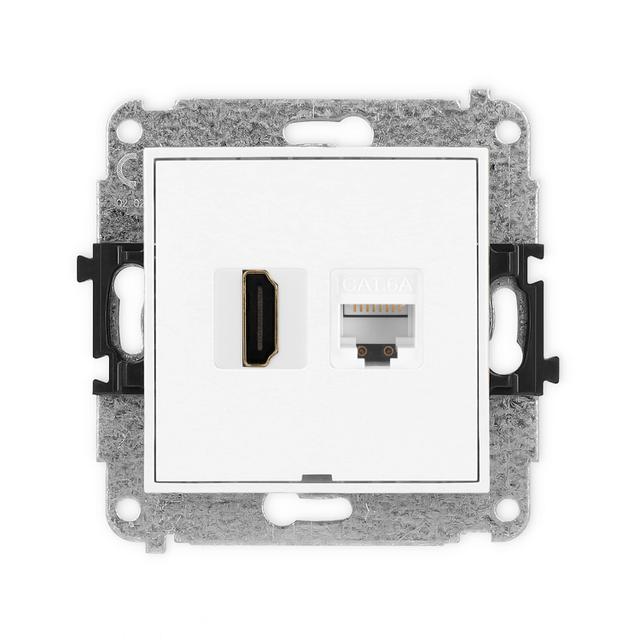 MINI Mechanizm gniazda pojedynczego HDMI 2.1, 8K + gniazda komp. poj. 1xRJ45, kat. 6A, 8-stykowy, be