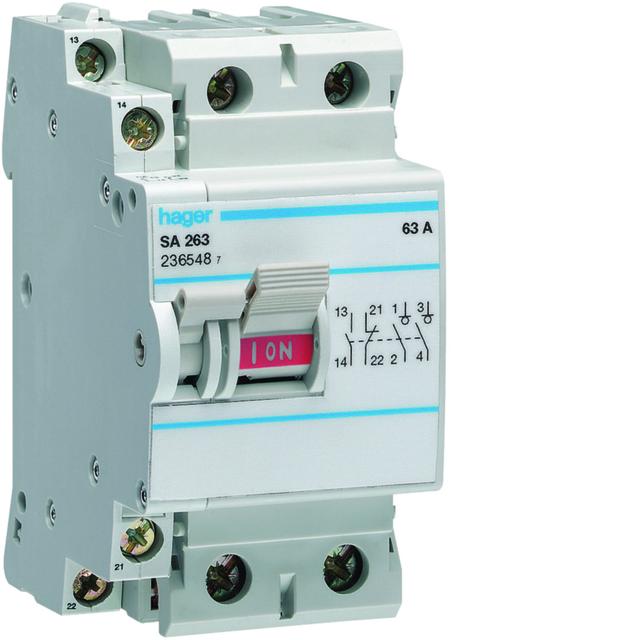 Modułowy rozłącznik izolacyjny z możliwością wyzwalania 2P 63A 230VAC wyposażony w styk pomocniczy S