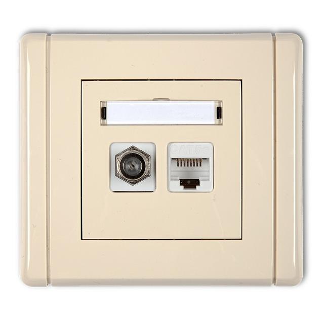 FLEXI Gniazdo antenowe poj. typu F (SAT) + gniazdo komp. poj. 1xRJ45, kat. 5e, 8-stykowe beżowy