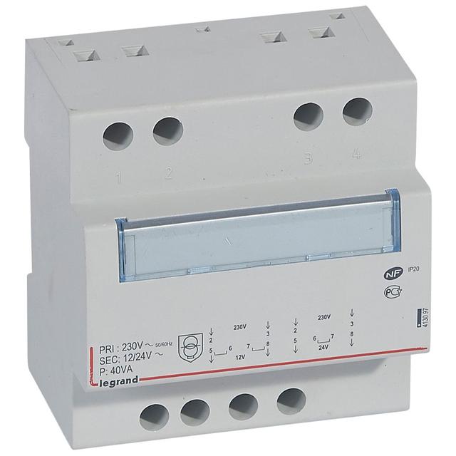 MODUŁOWY TRANSFORMATOR BEZPIECZEŃSTWA TR340 12/24 40VA, Legrand