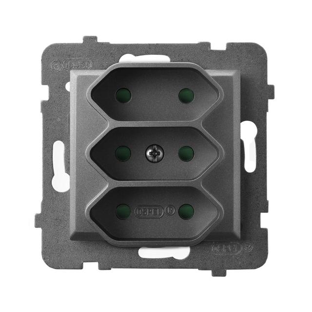 ARIA Gniazdo potrójne EURO z przesłonami torów prądowych - kolor szary mat