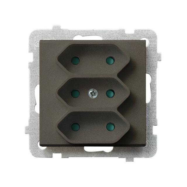 SONATA Gniazdo potrójne EURO z przesłonami torów prądowych - kolor czekoladowy metalik