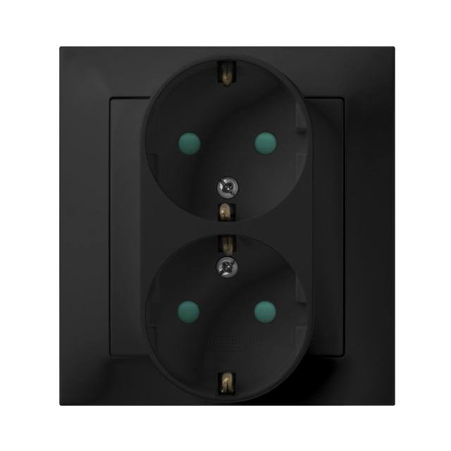 IMPRESJA Gniazdo podwójne z uziemieniem schuko z przesłonami torów prądowych, kompletne z ramką - ko