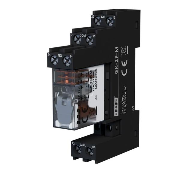 Przekaźnik interfejsowy 2P zasilanie 230 V AC 12A 1S z gniazdem GN-2P-M GPK-2P-M-230AC F&F