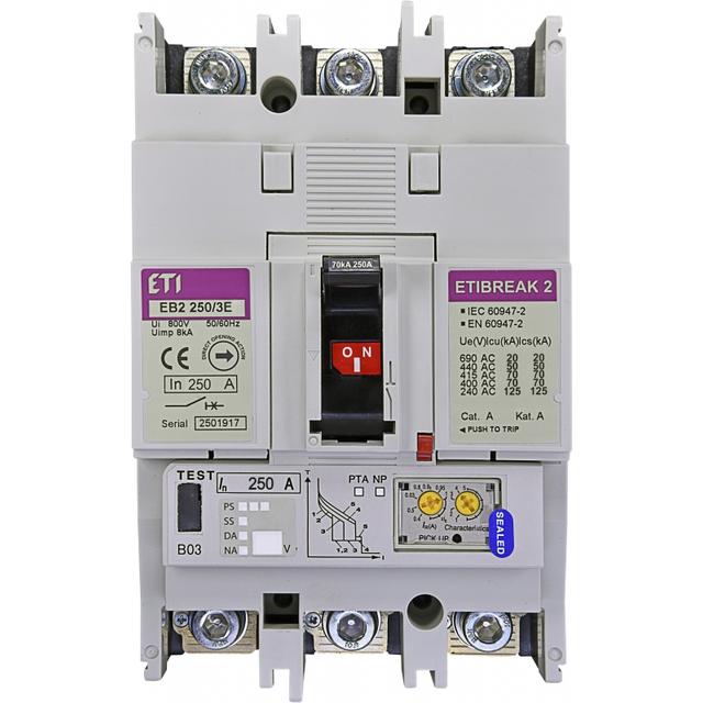 Wyłącznik mocy 70kA wyzw. elektroniczny EB2 250/3E 250A 3P 004671304 ETI