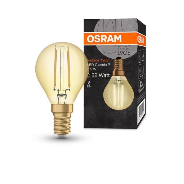 Żarówka LED Vintage 1906 LED CL P FIL GOLD 22 non-dim 2,5W/824 E14 4058075290815 LEDVANCE