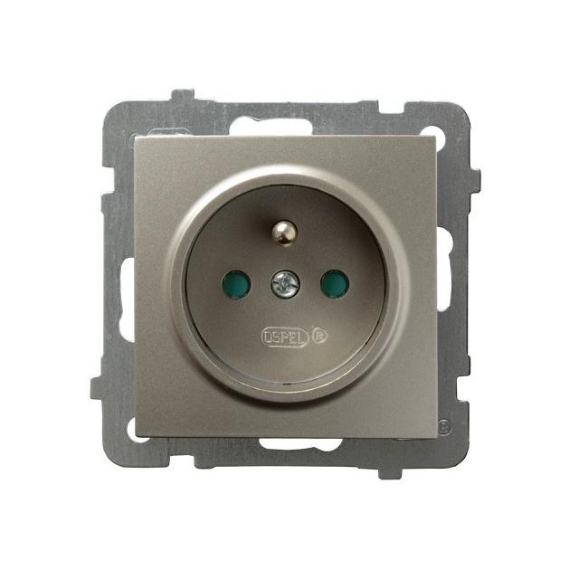 AS Gniazdo pojedyncze z uziemieniem z przesłonami torów prądowych - kolor satyna light