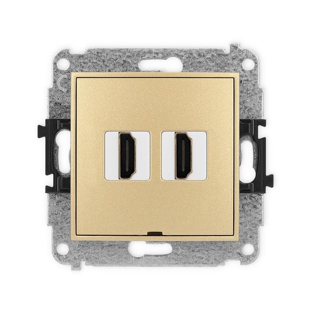 MINI Mechanizm gniazda podwójnego HDMI 2.0, bez pola opisowego złoty