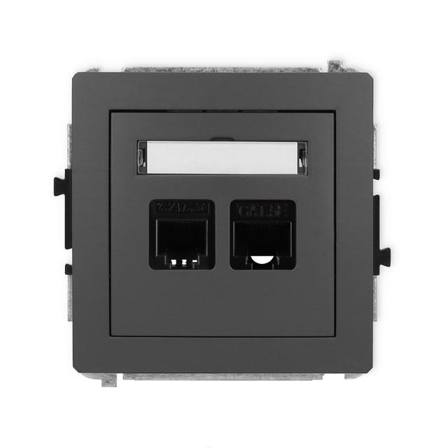 DECO Gniazdo pojedyncze telefoniczne 1xRJ11 + komputerowe pojedyncze 1xRJ45, kat. 5e, 8-stykowy, beznarzędziowe grafitowy mat 28DGTK KARLIK