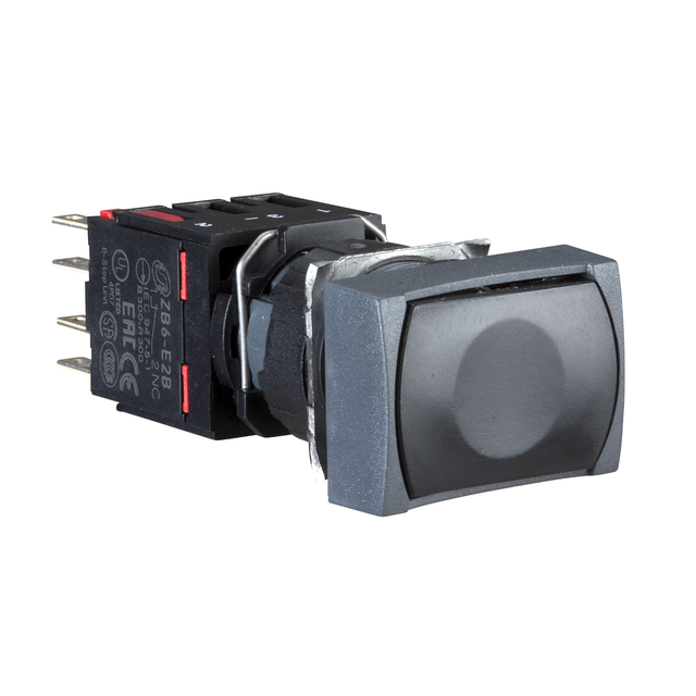 Harmony XB6 Kompletny przycisk, Czarny, Płaski, 1 NC, Prostokątny, Faston, 16 mm, Plastikowy