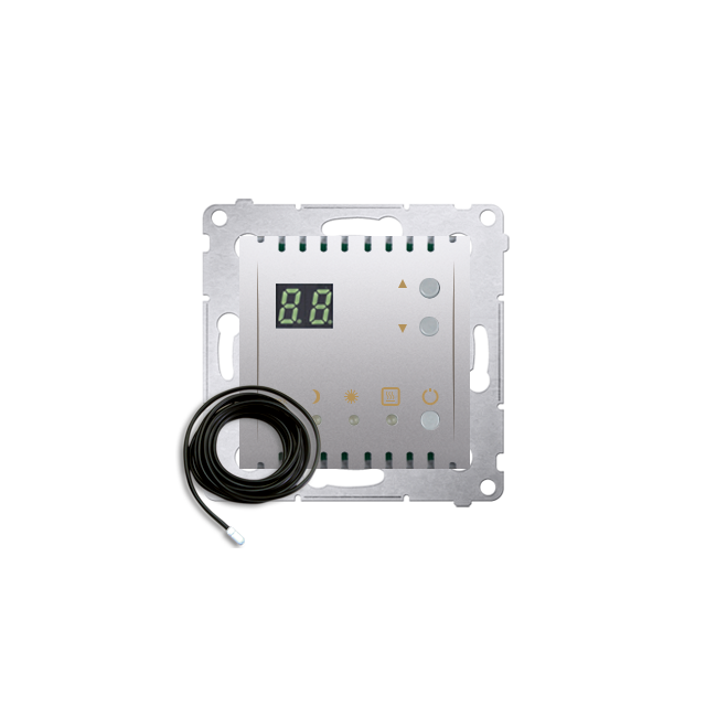 Simon 54 Regulator temperatury z wyświetlaczem z czujnikiem zewnętrznym 16(2) A 230V srebrny mat *W