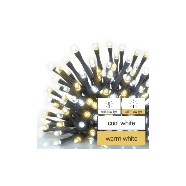 Lampki choinkowe Classic 120 LED 12m ciepła + zimna biel, zielony przewód, IP44, timer