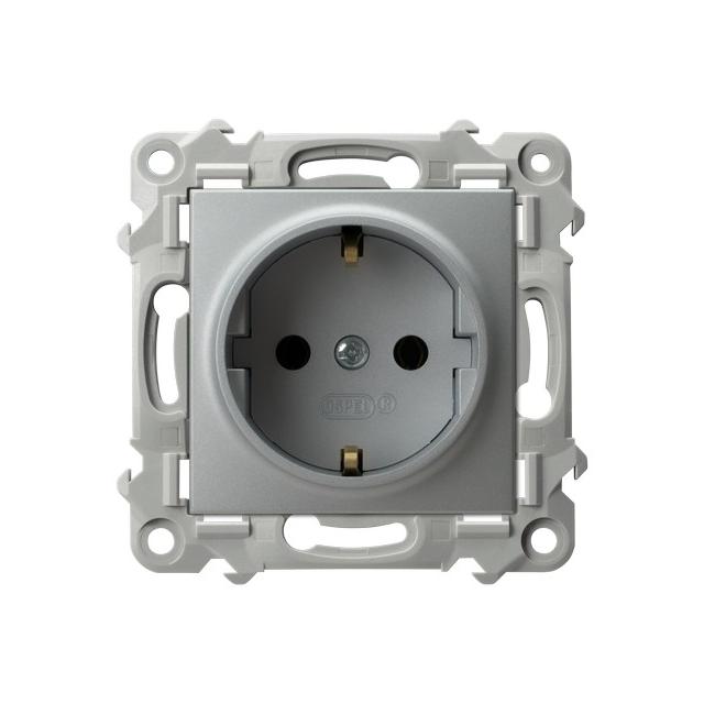 SZAFIR Gniazdo pojedyncze z uziemieniem schuko - kolor srebro