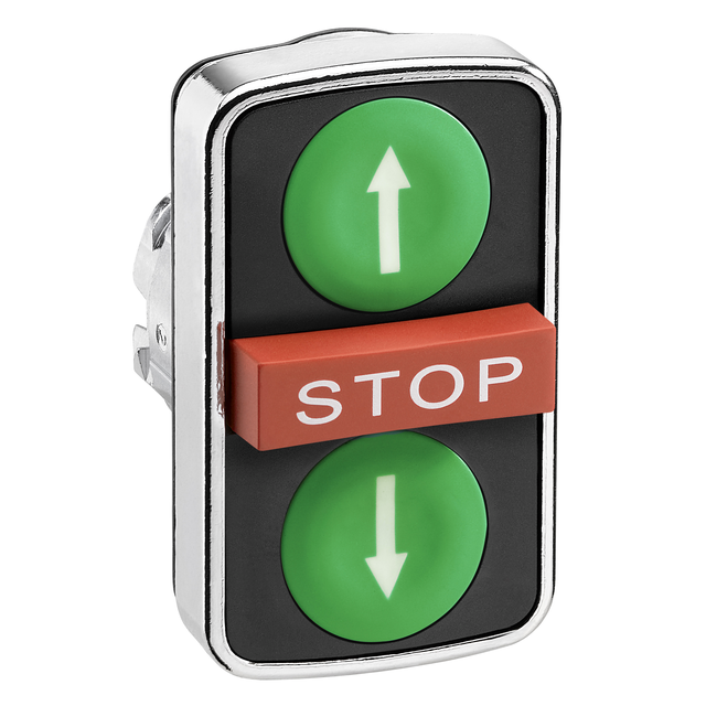 Harmony XB4 Przycisk potrójny zielony/STOP/zielony z samopowrotem metalowy góra/STOP/dół ZB4BA73134 Schneider