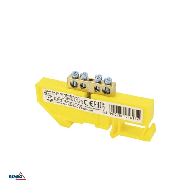 LISTWA ZACISKOWA NA SZYNĘ 6x9 4-TOROWA ŻÓŁTA