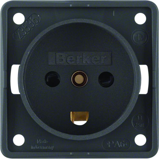 BERKER Integro Flow Gniazdo z uziemieniem Dania z podwyższoną ochroną styków antracyt 962722505 HAGER