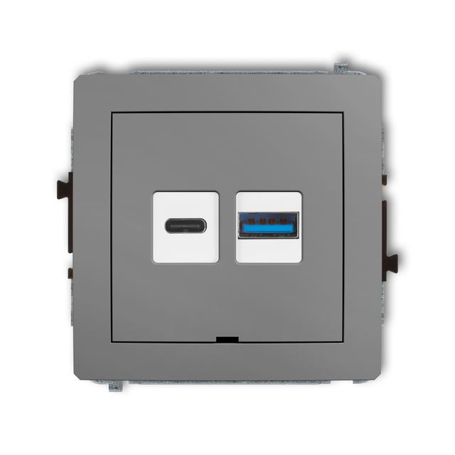 DECO Mechanizm ładowarki USB podwójnej USB C + USB A, 20W max., bez pola opisowego szary mat