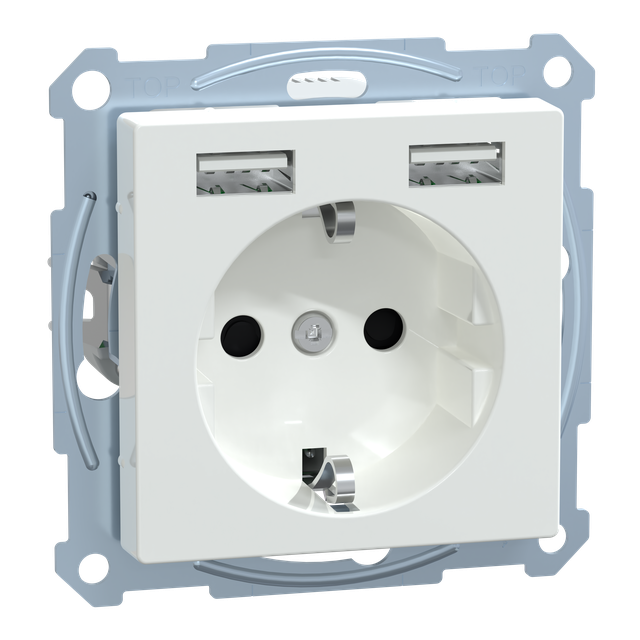 Merten, ładowarka USB i gniazdo schuko, 2,4A 16A, aktywny biały